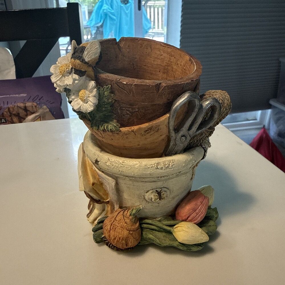 Adorable Resin Stacked Flower Pots Planter / Vase / Decor 1997 Figi Graphics